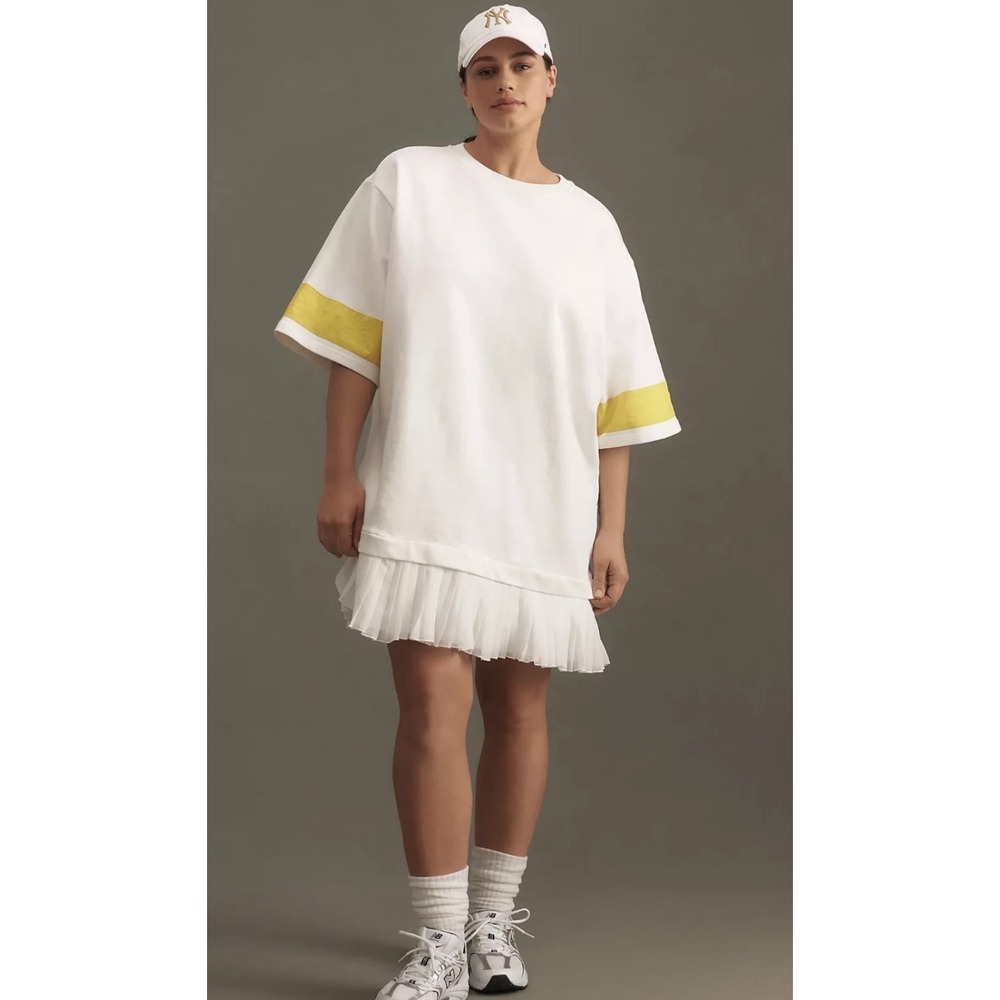 Daily Practice Anthropologie Athleisure Pleated Ruffle Dress Sz L Oversized Tee